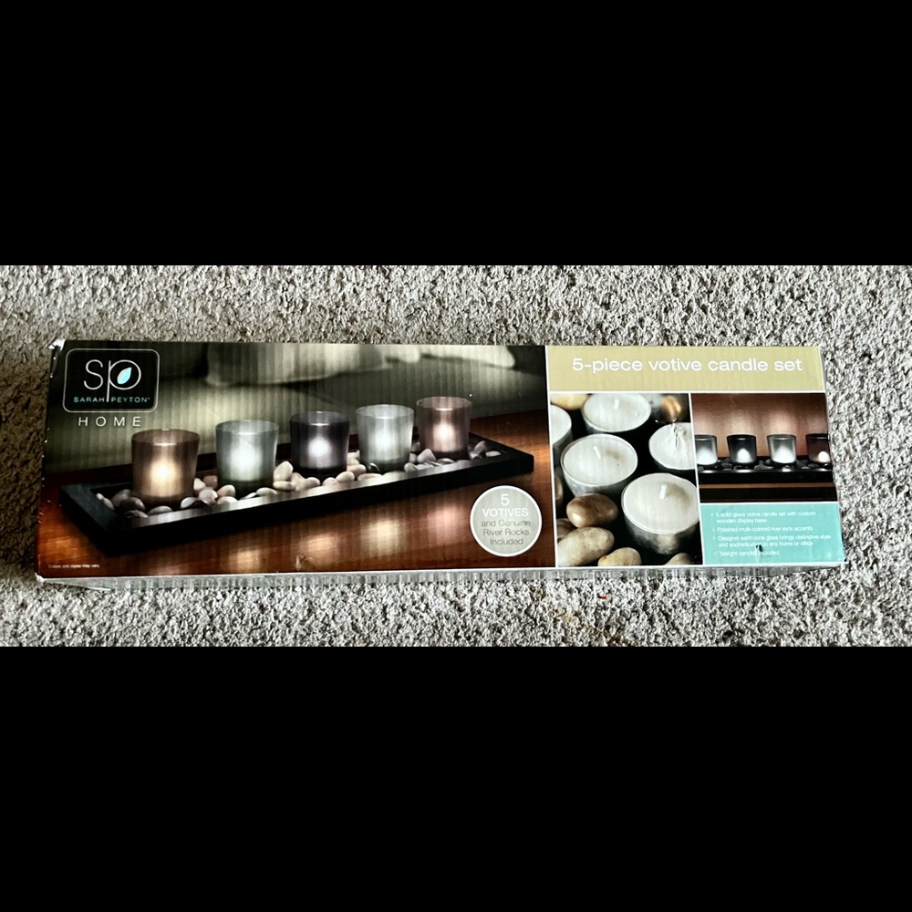 Sarah Peyton Home 5 Piece Votive Candle Set - Earth Tones w/ River Rocks - NEW